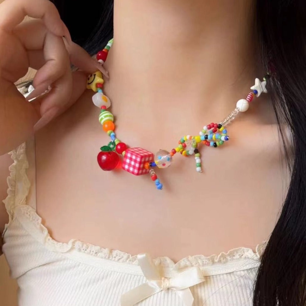 Carnival Y2K Mushroom 90s Color Vibrant Choker Bead Necklace