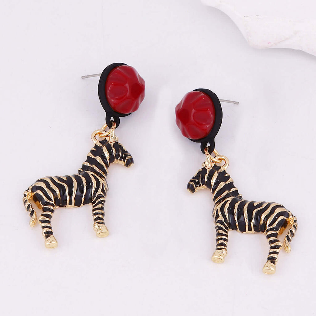 Black White Zebra Stripes Drop Earrings