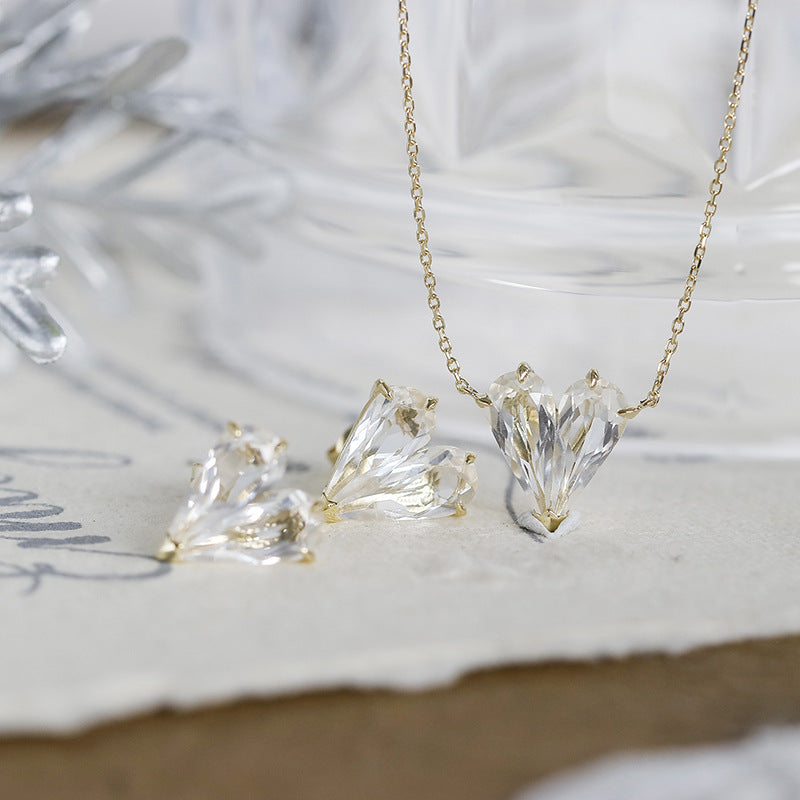 Clear Quartz Invisible Heart Chain Necklace