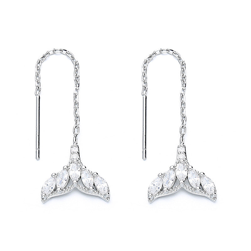 Tiny Mermaid Tail Diamond Threader Earrings