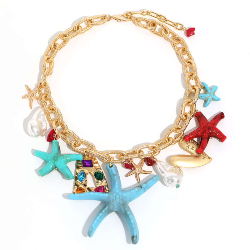 Coral Summer Beach Vacation Chain Necklace