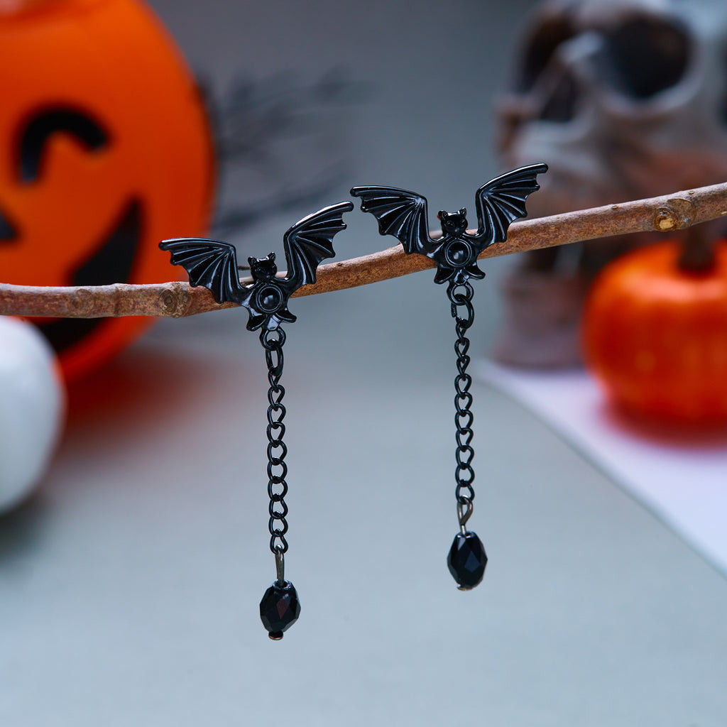 Midnight Bat Black Crystal Drop Earrings
