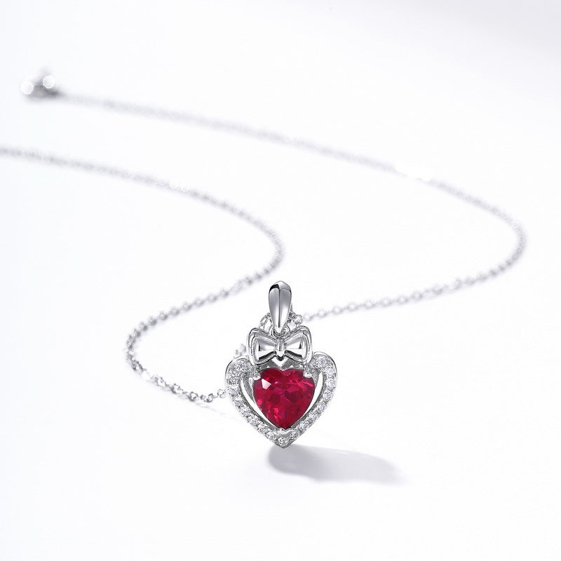 Romantic Lab-Craft Red Ruby Heart Necklace