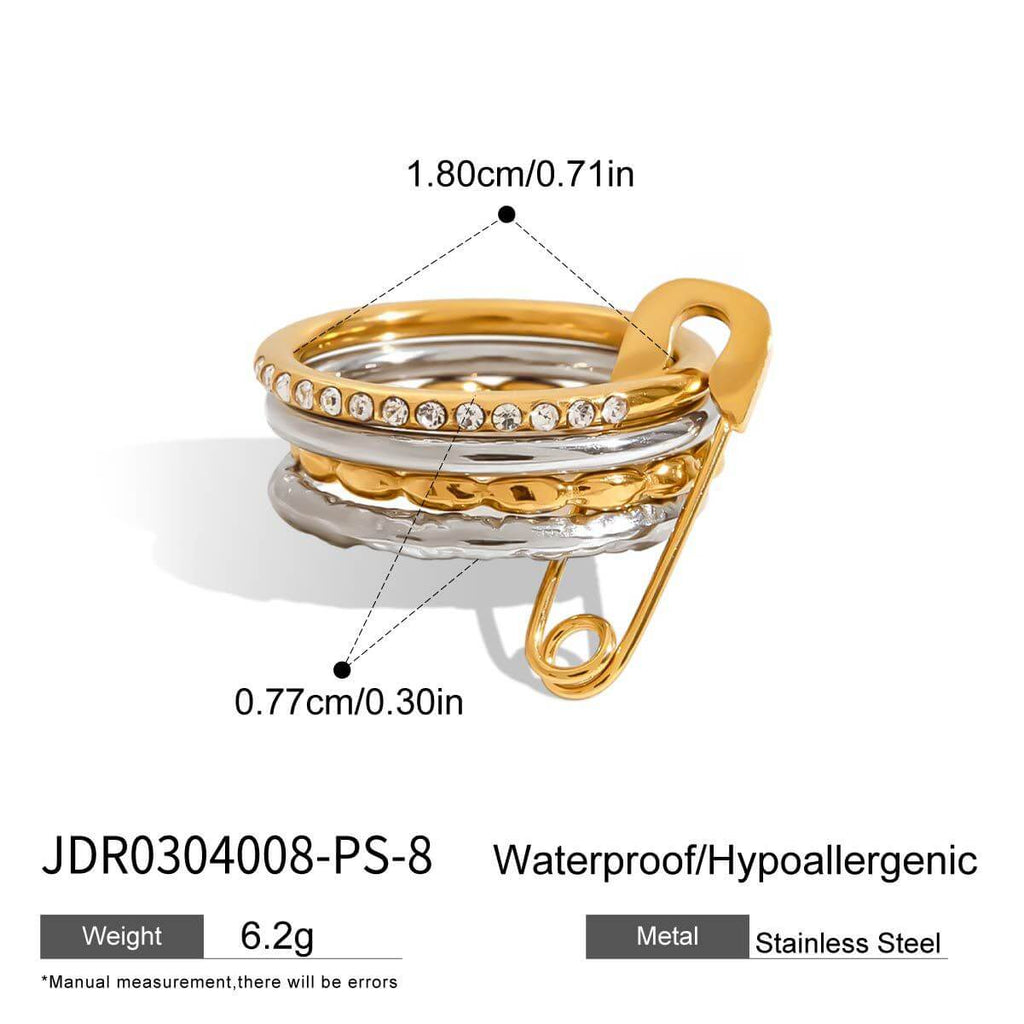 Safety Pin Multiple Layer Stacking Ring