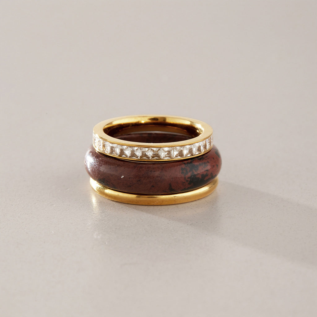 Earth & Elegance Natural Gemstone Stainless Steel Ring