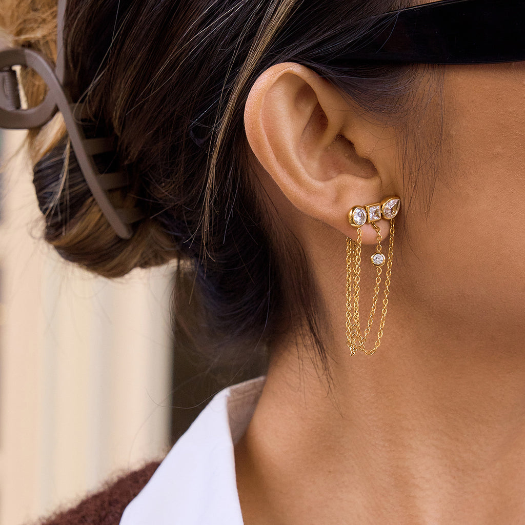 Geometry Zircon Tassel Earrings