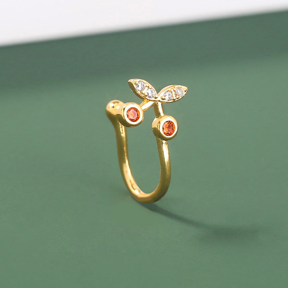 18K Rose Gold Cherry No Piercing Fake Nose Ring