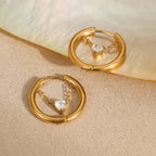 Heart in Circle French Gold Hoop Earrings