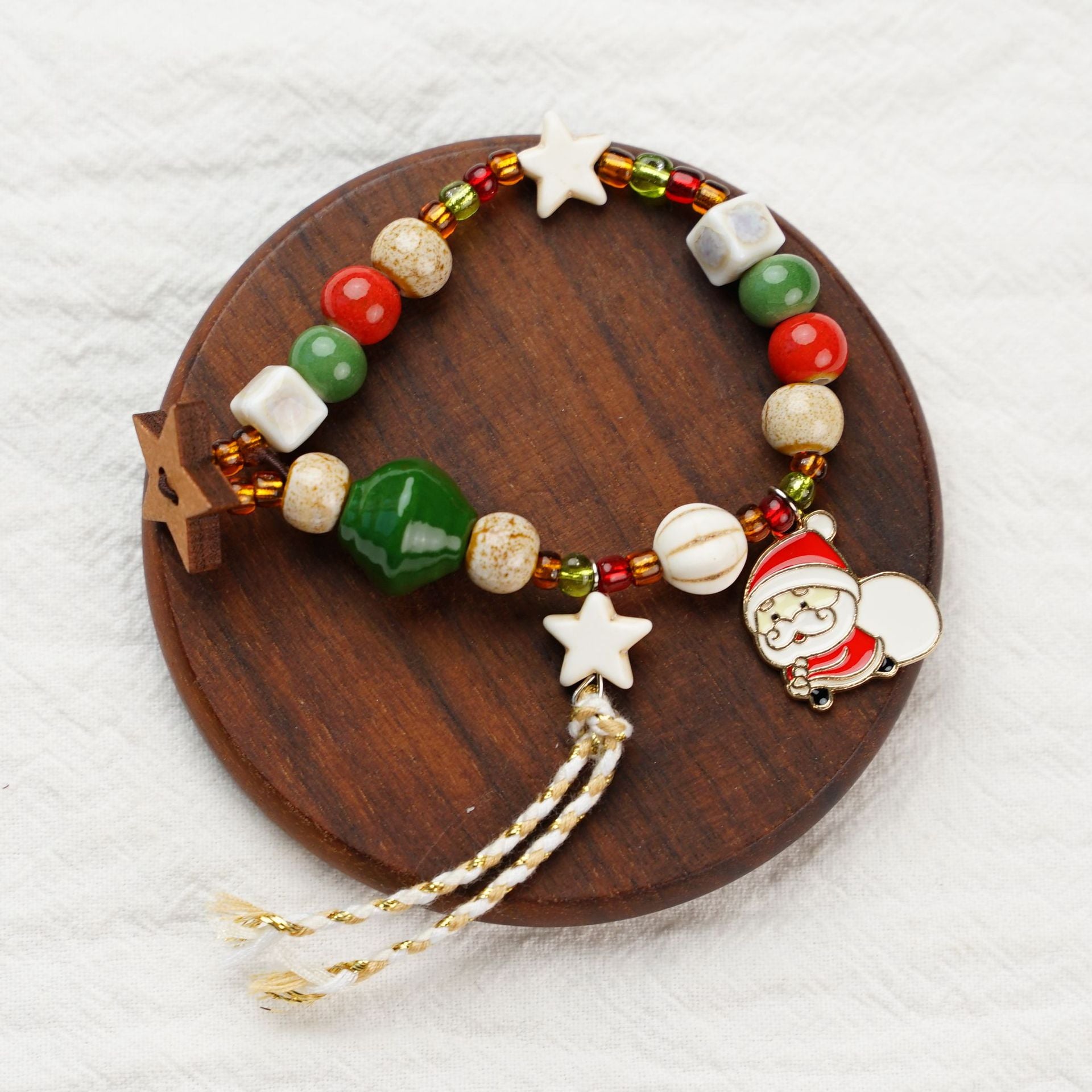 Woven Beaded Christmas Charm Bracelet