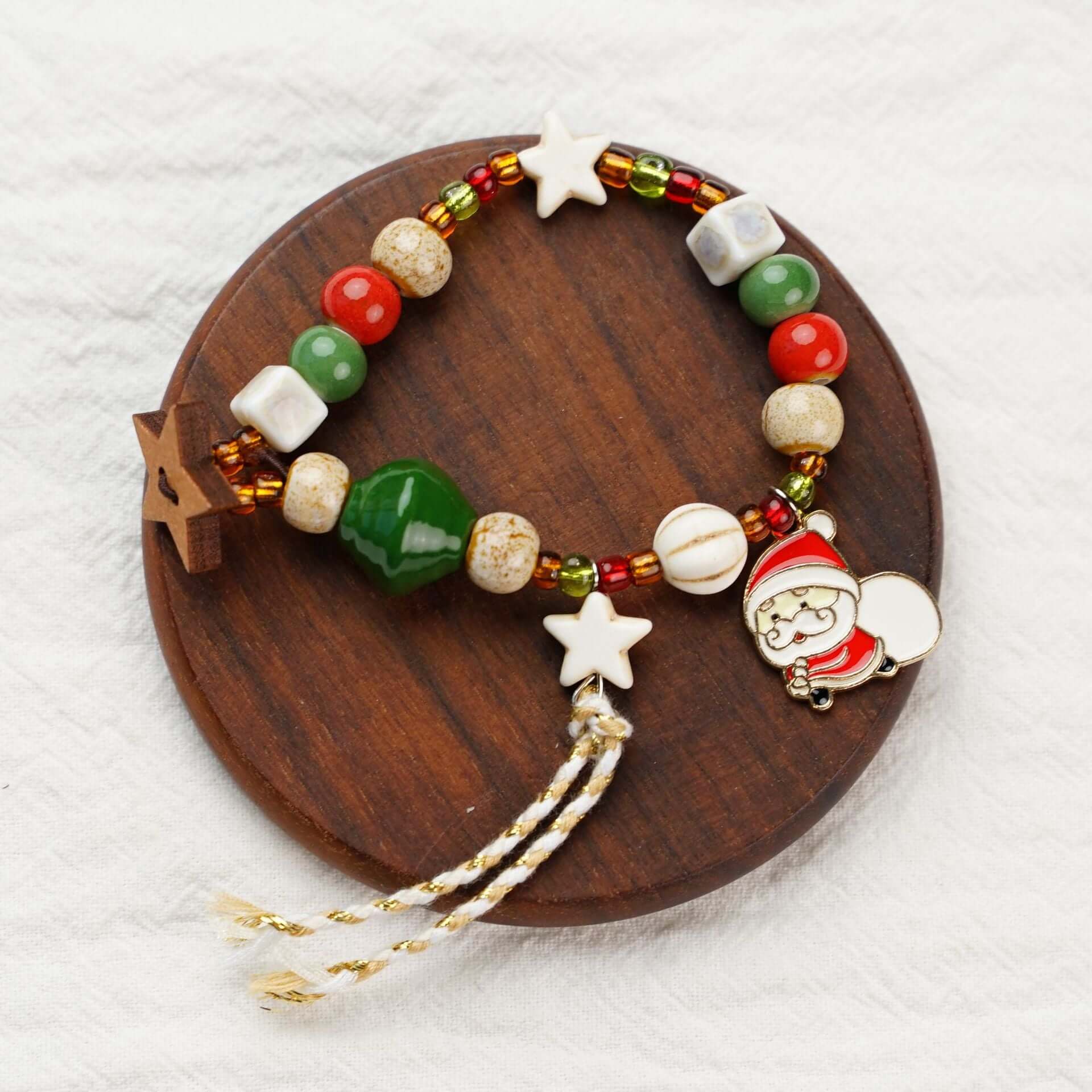 Woven Beaded Christmas Charm Bracelet