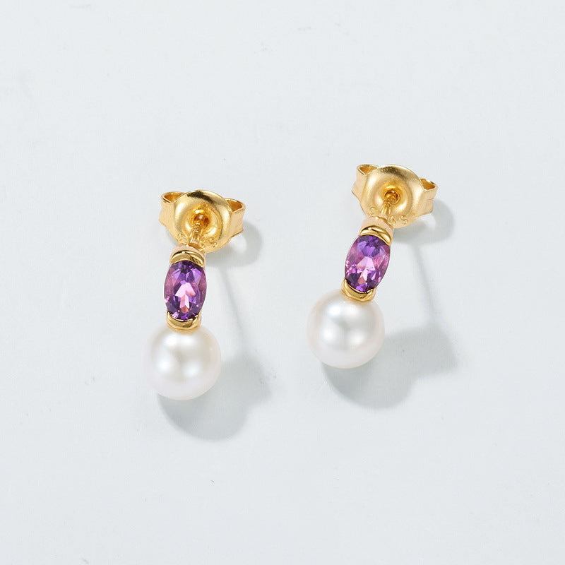 Violet Amethyst Freshwater Pearl Drop Earrings