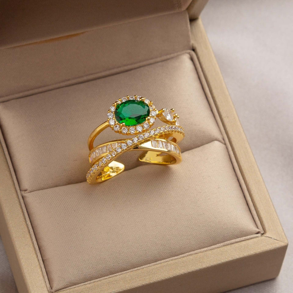 Emerald Green CZ Layer Cross Stacking Ring Set | K4205