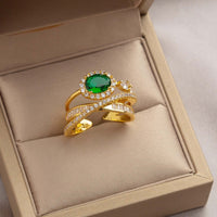 Emerald Green CZ Layer Cross Stacking Ring Set | K4205