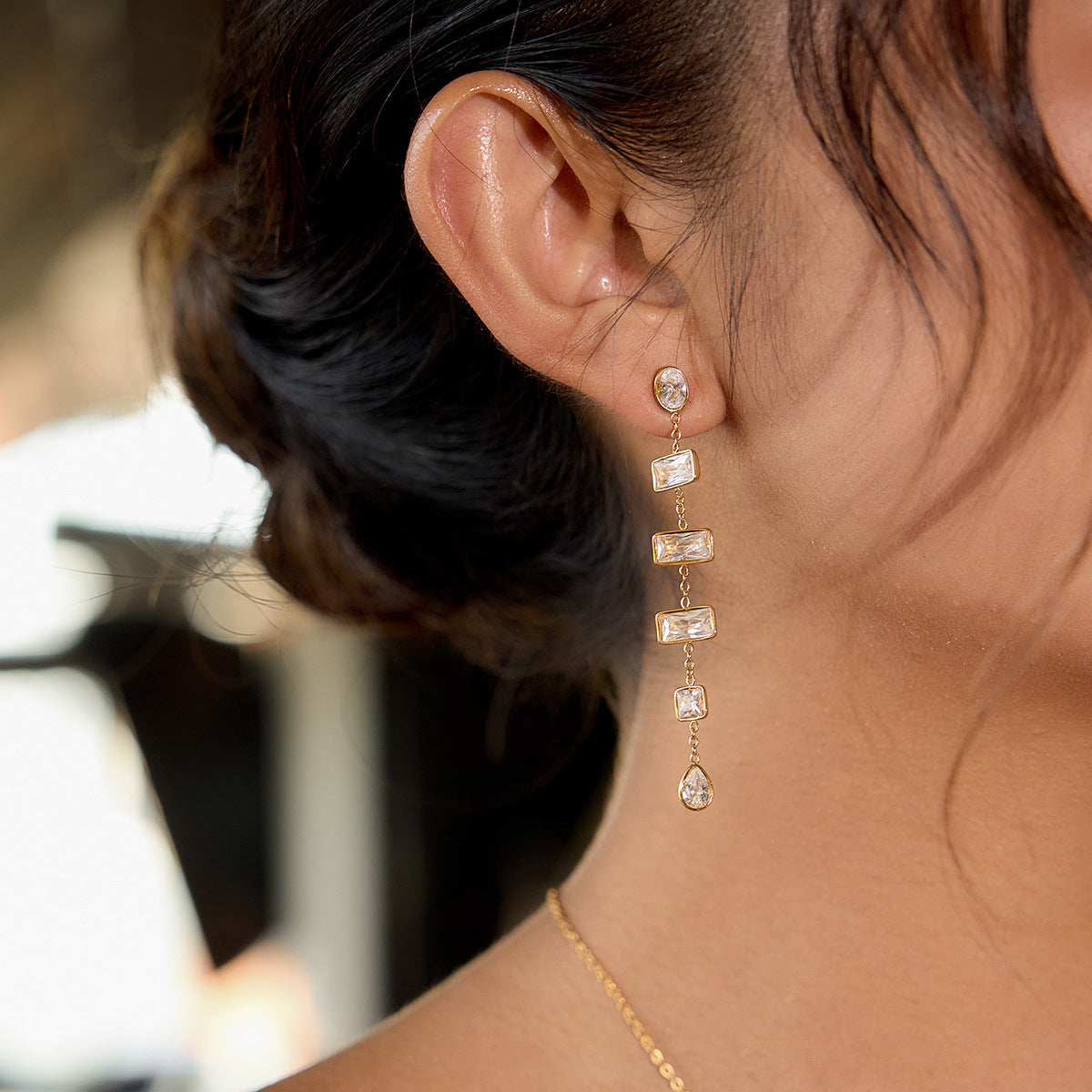 Light Luxury Baguette Droplet Earrings