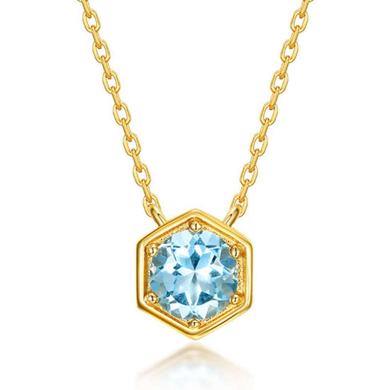 Hexagon Bezel Birth Month Aquamarine Gemstone Necklace