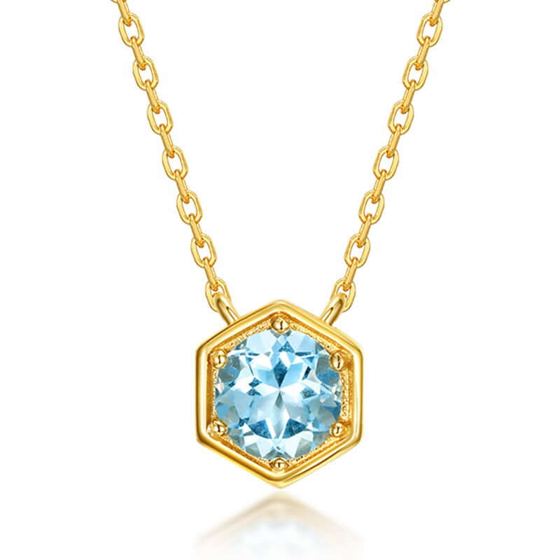 Hexagon Bezel Birth Month Aquamarine Gemstone Necklace