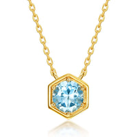 Hexagon Bezel Birth Month Aquamarine Gemstone Necklace