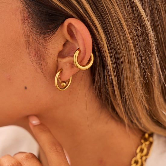 Heart in Circle French Gold Hoop Earrings