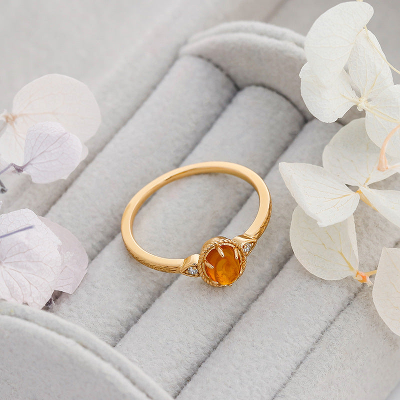 Nature Inspired Amber Olive Branch Ring