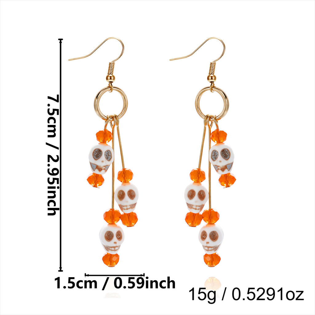 Pumpkin Spell Skull Beaded Drop Earrings