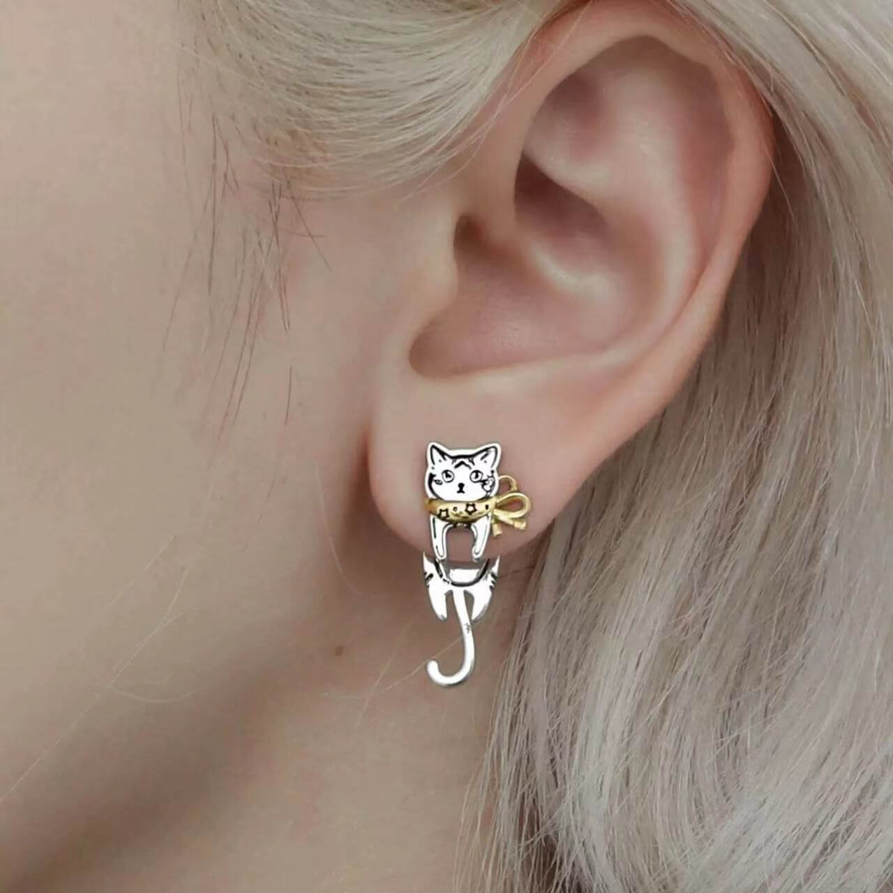 Graffiti Cat Ear Jacket Earrings