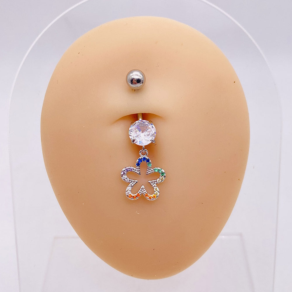 14G Hypoallergenic Flower Feather Belly Button Piercing