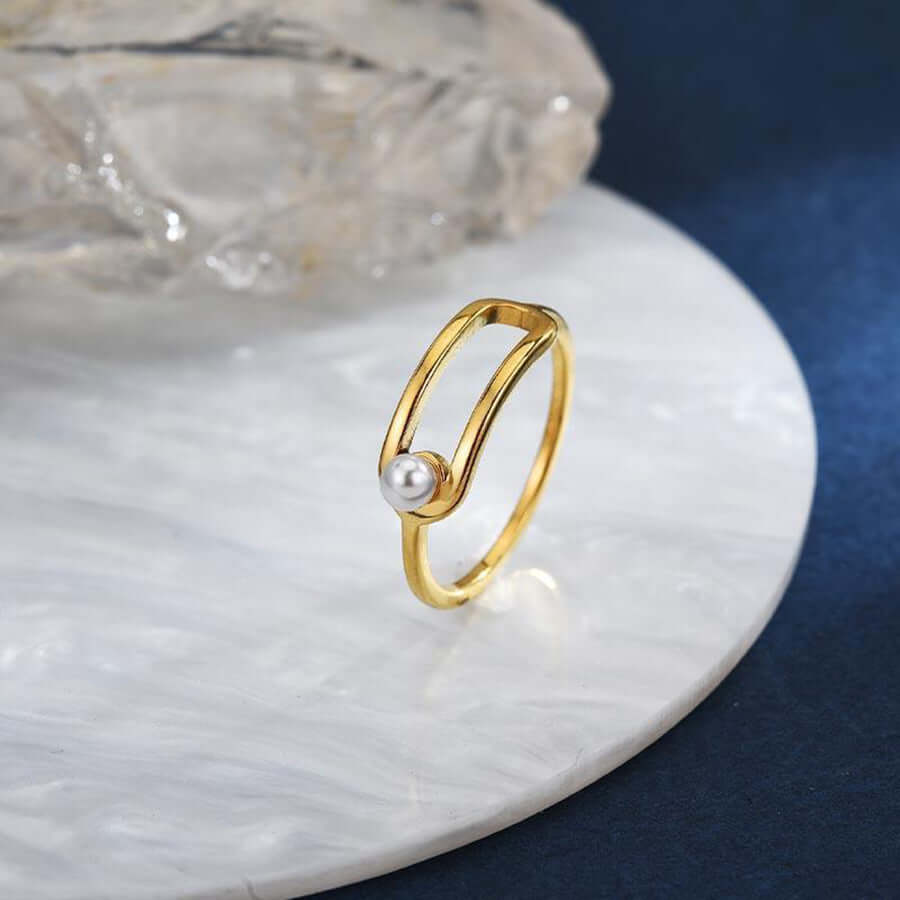 18K Gold Pearl Safety Pin Rings