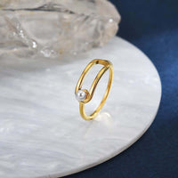 18K Gold Pearl Safety Pin Rings