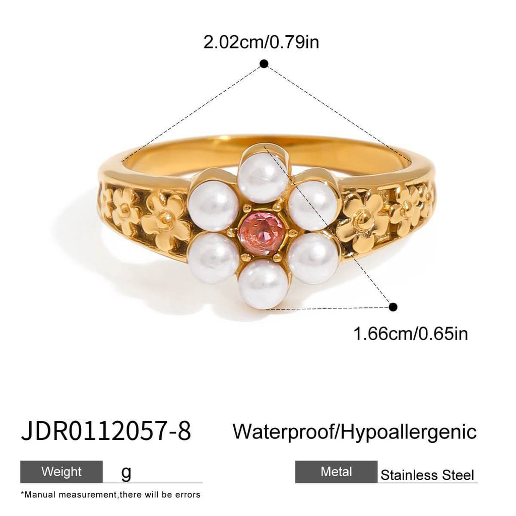 Pearl Bead Flower Band Ring