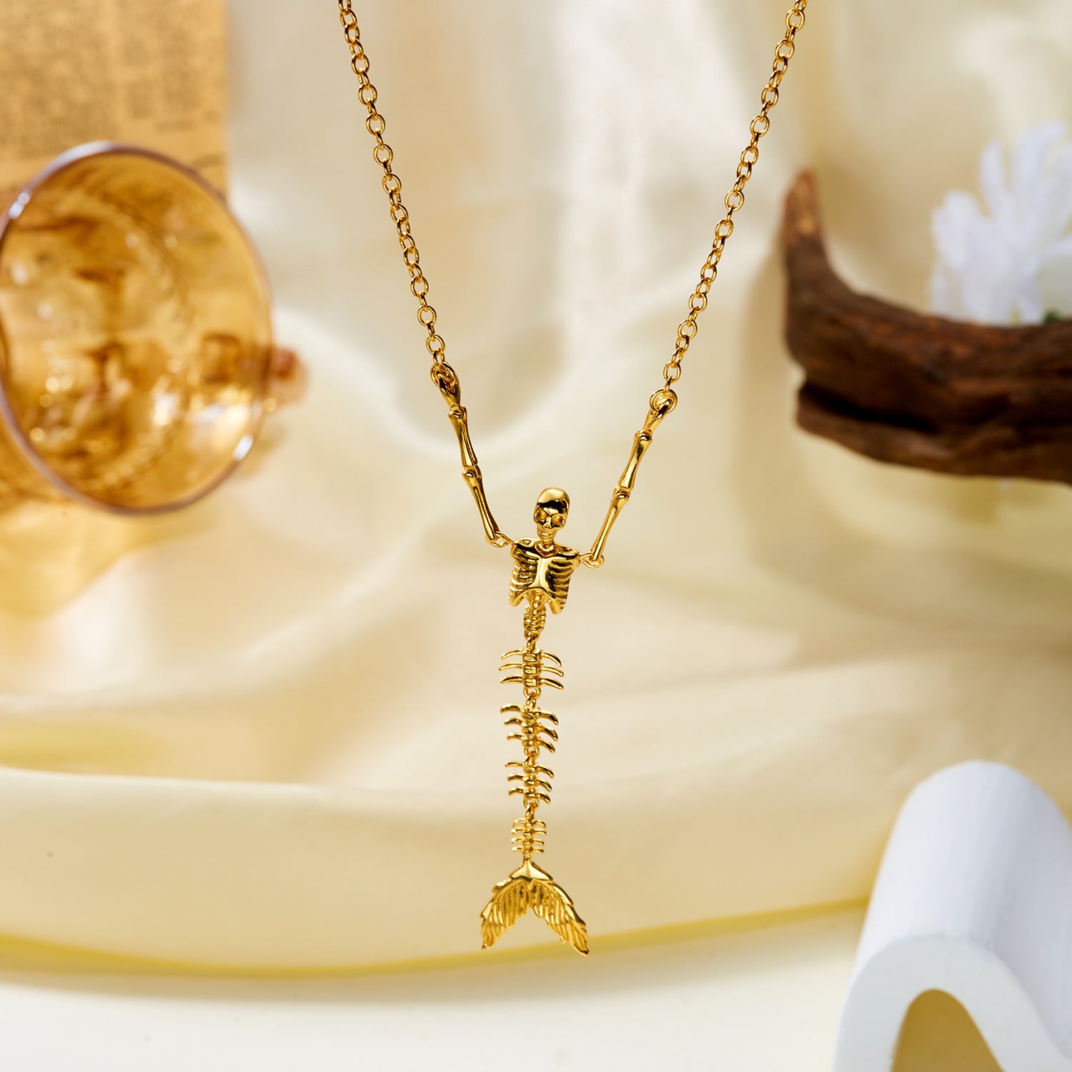 Spooky Skeleton with Fish Tails Necklace