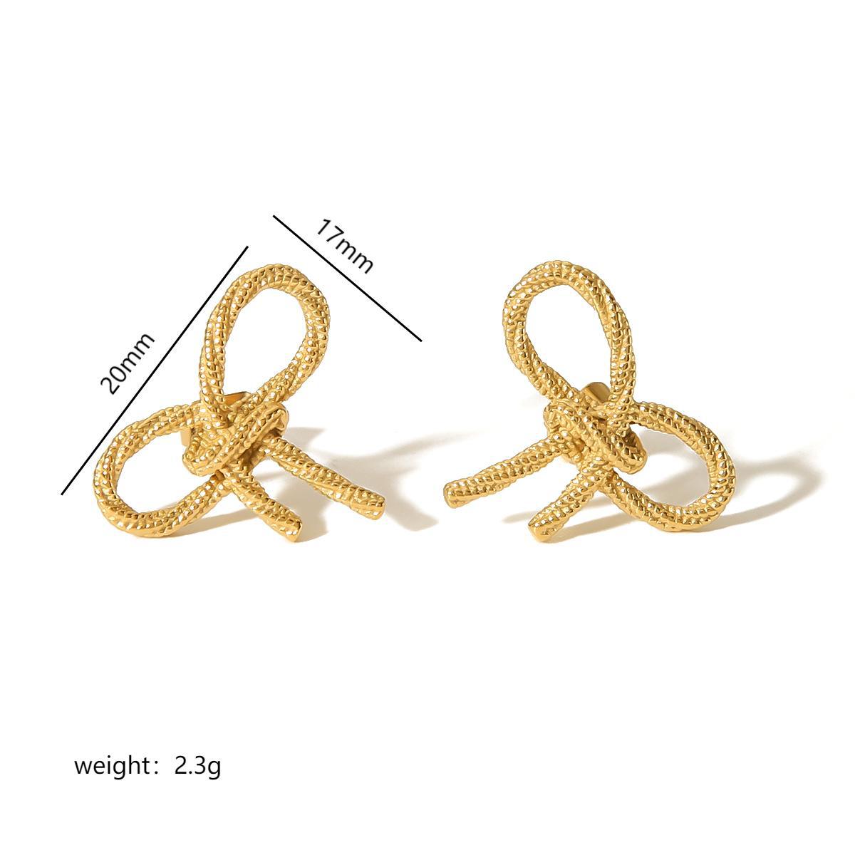 Mini Gold Bow Textured Knot Ribbon Stud Earrings