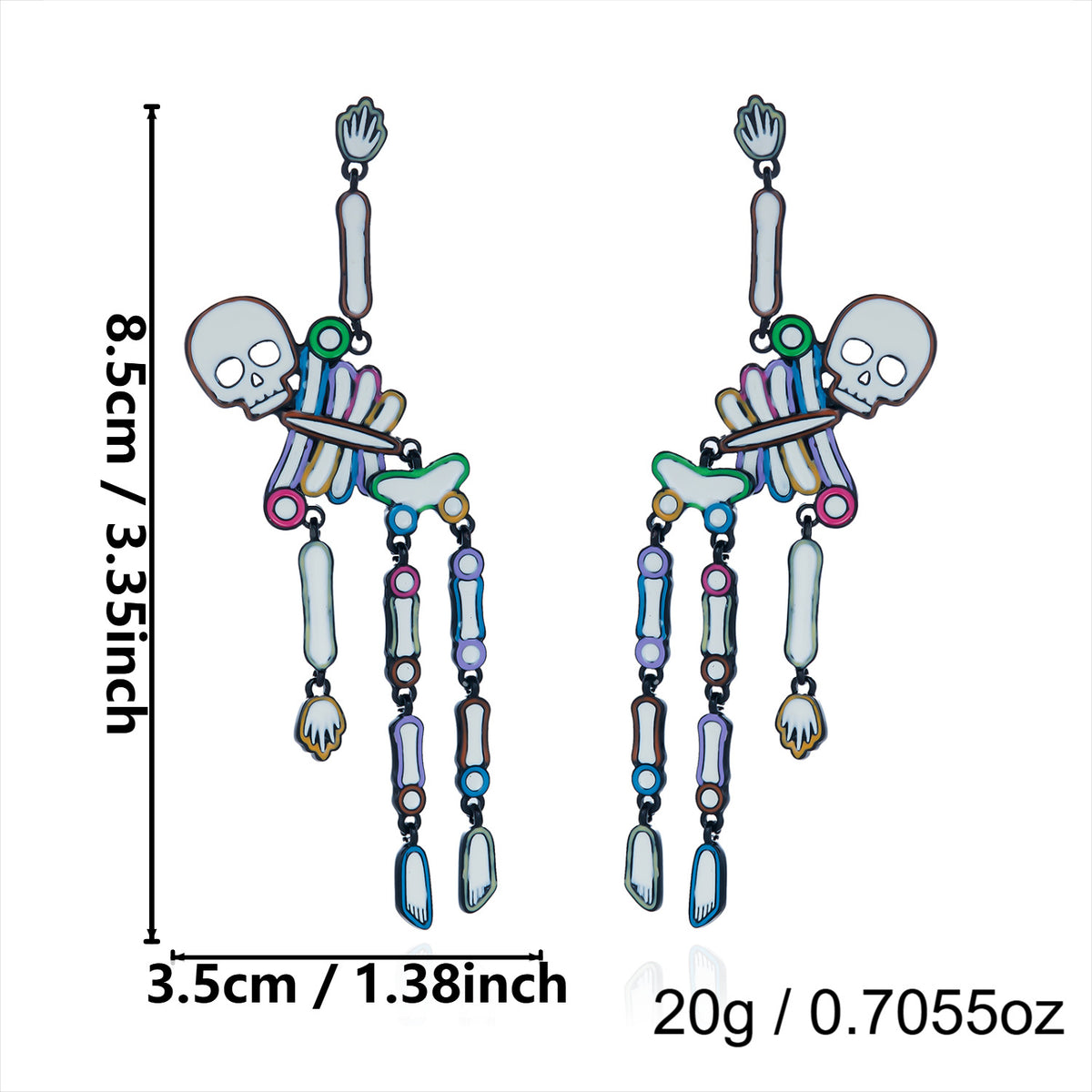 Neon Colorful Skeleton Ear Jacket Earrings