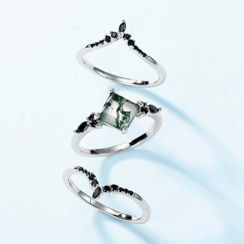 Multiwear Moss Agate Stacking Ring Set