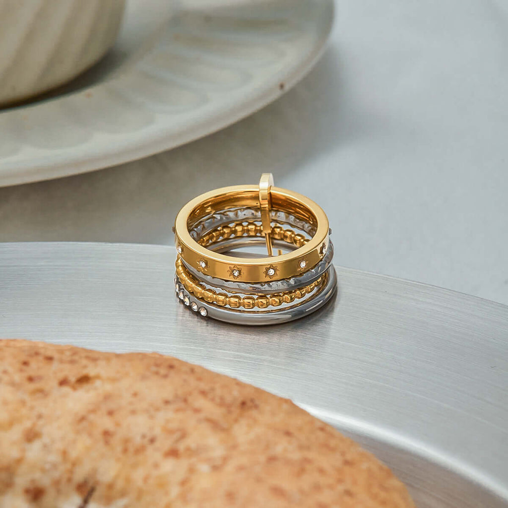 Safety Pin Multiple Layer Stacking Ring