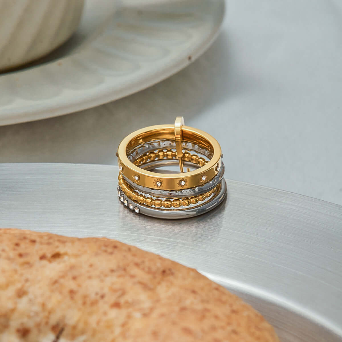 Safety Pin Multiple Layer Stacking Ring