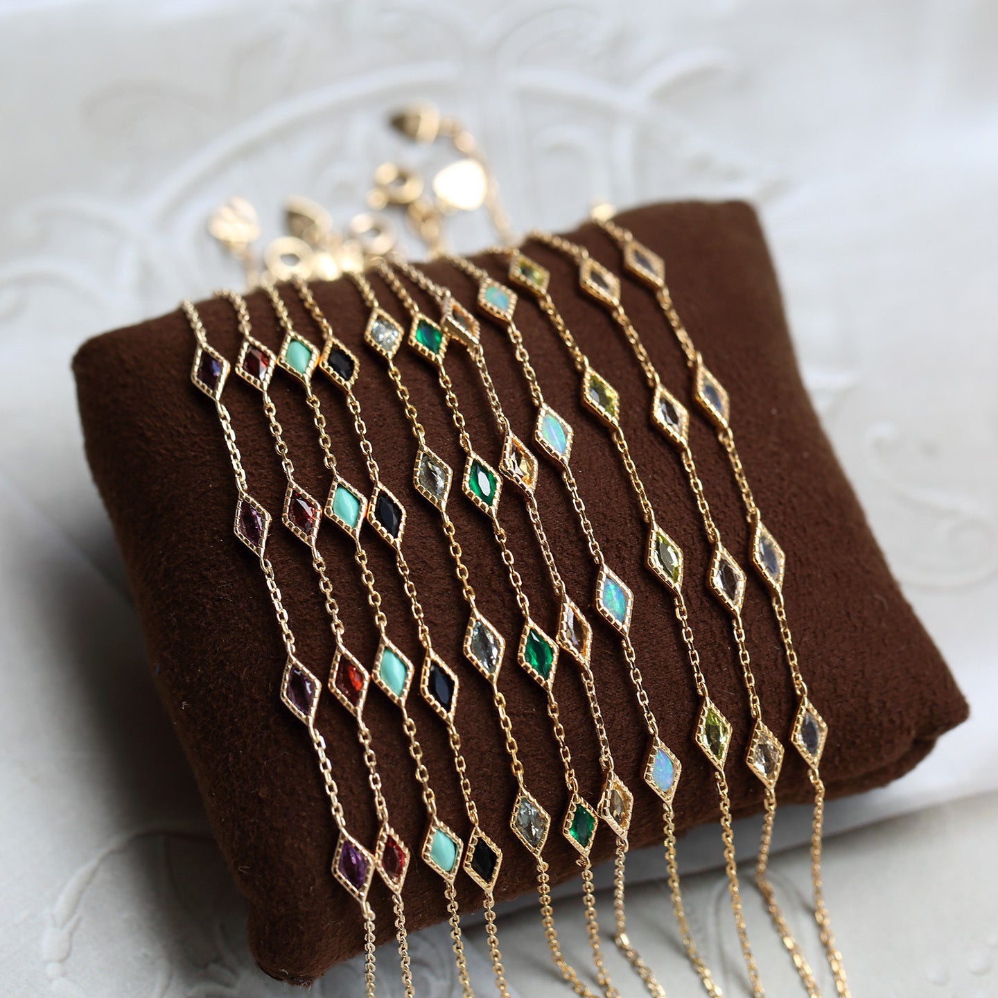 Birthstone Diamond Labradorite Black Onyx Link Chain