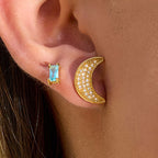 Sun Moon Stud with Plain Ear Cuff