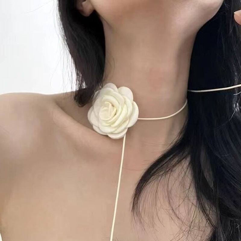 Rose Phantom Flower Suede Choker Costume Necklace | X411