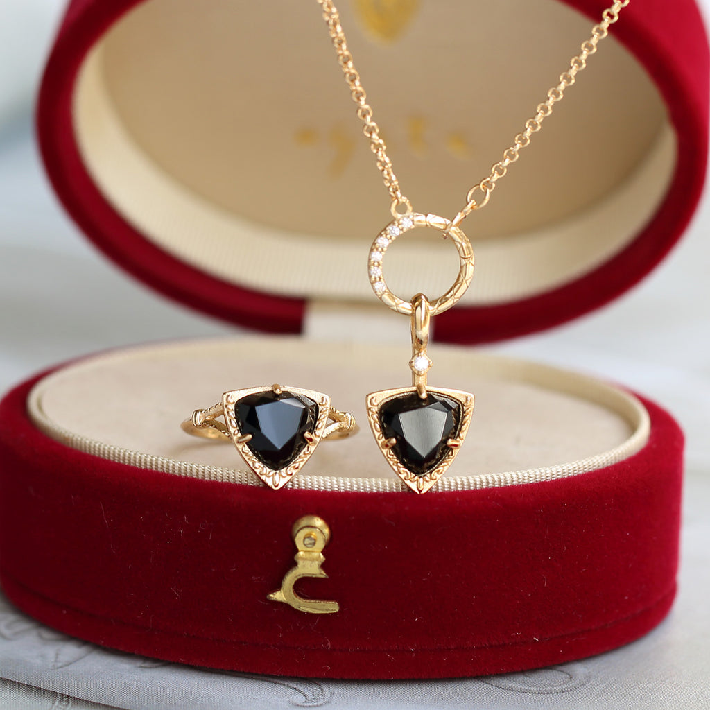 Trillion Black Onyx Flow Ring and Necklace
