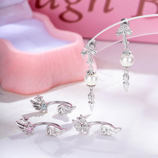 C-Shape Catching Star Pearl Cross Conch Piercings