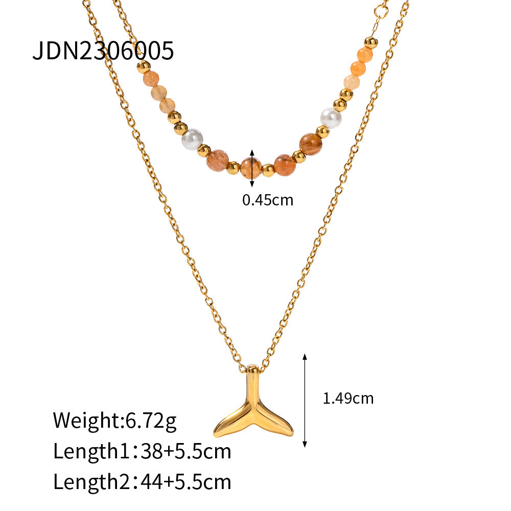 18K Gold Whale Tail Glass Bead Layer Necklace | JDN2306