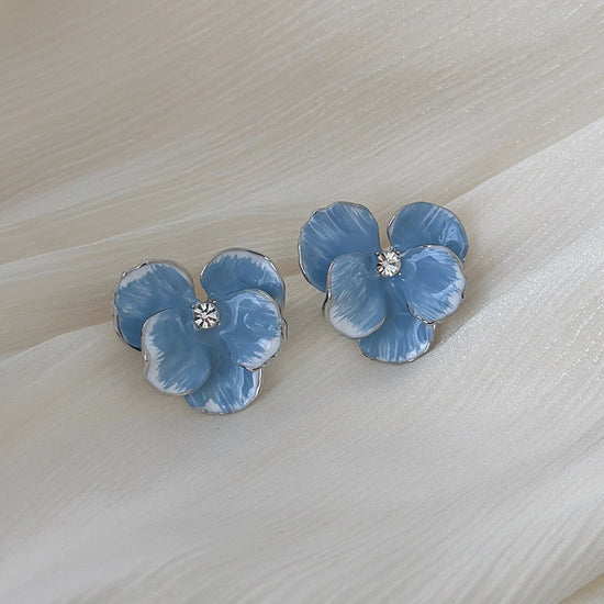 Blue Whisper Watercolor Flower Stud Earrings