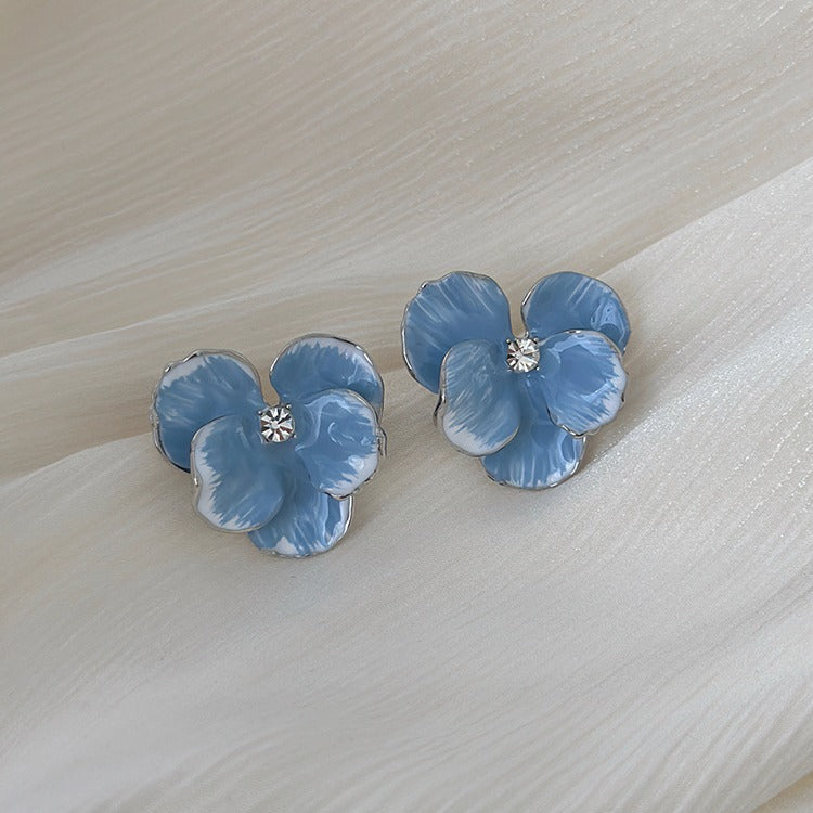 Blue Whisper Watercolor Flower Stud Earrings