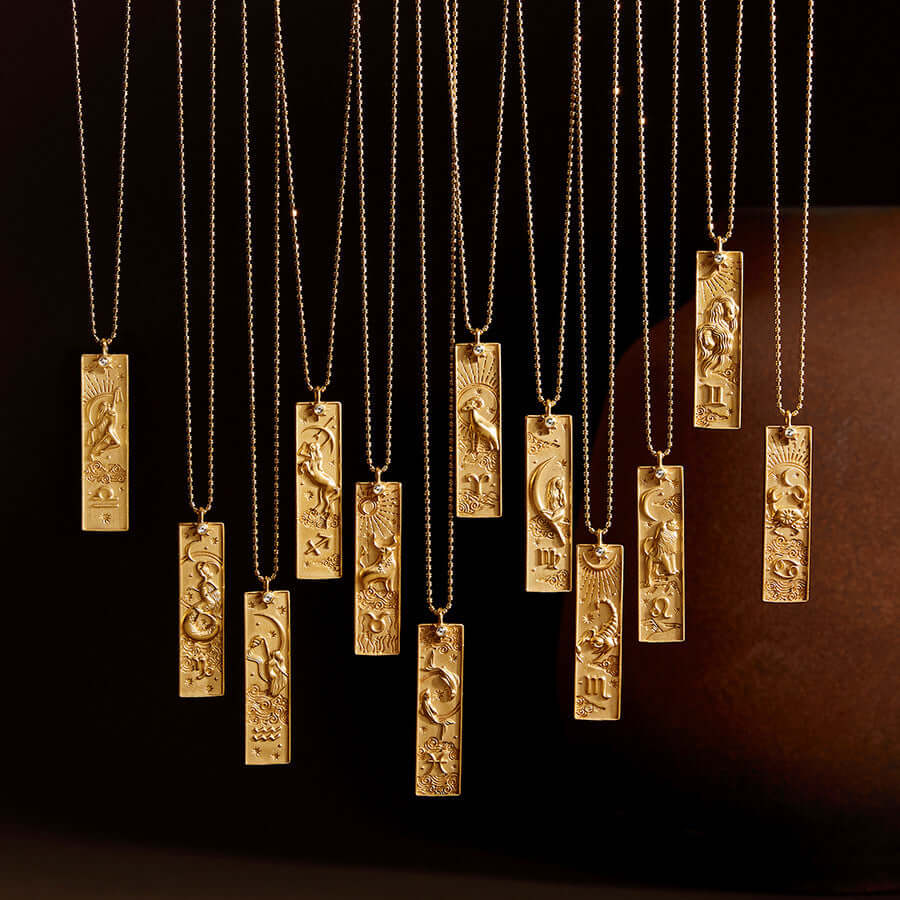 Rectangular Zodiac Pendant Necklace Gold
