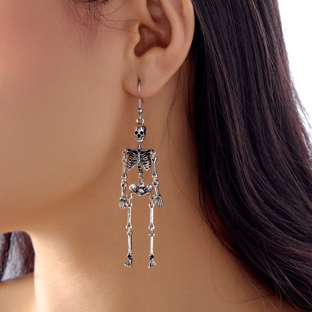 Asymmetric Dancing Skeleton Drop Earrings