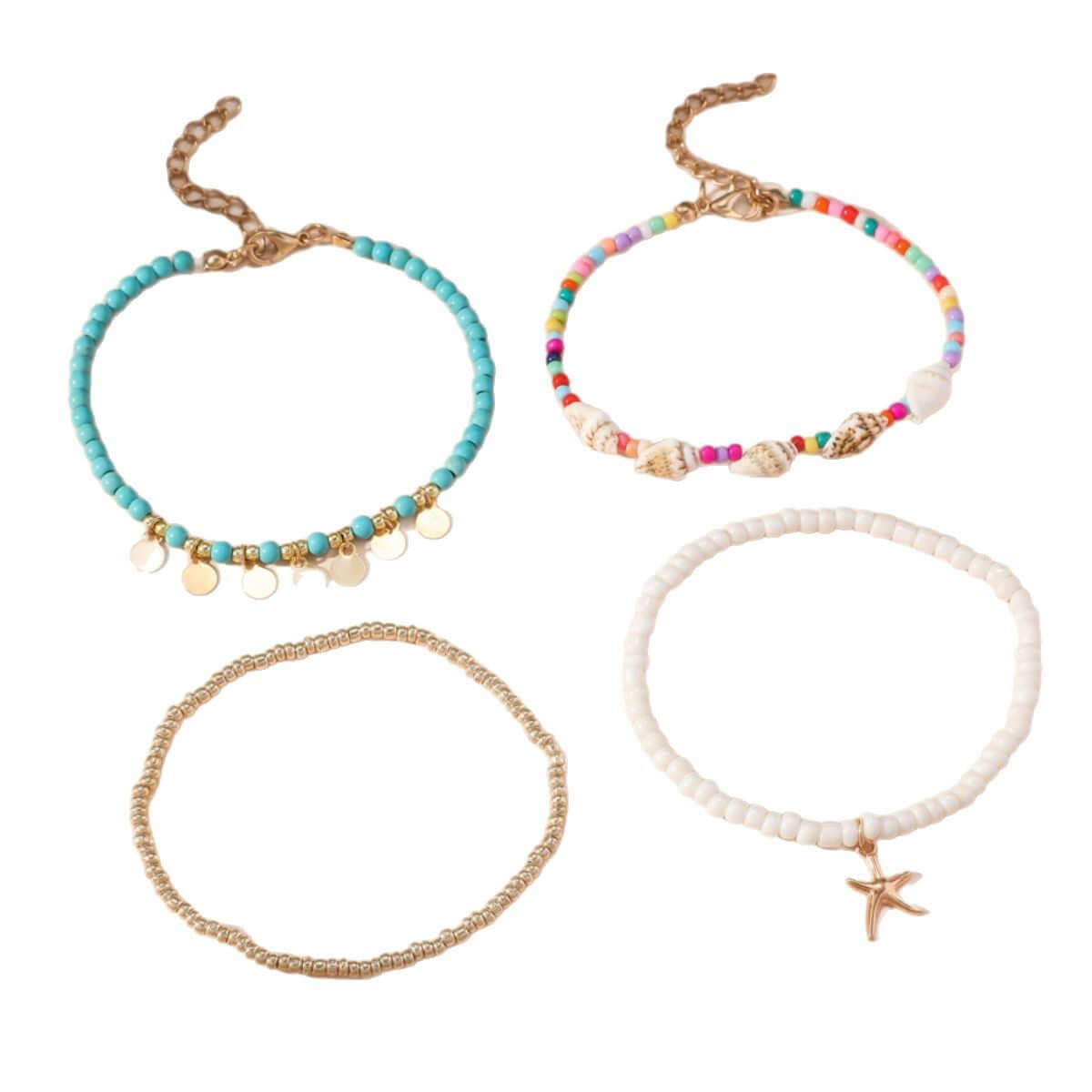 Conch Shell Layered Summer Beach Anklet Set