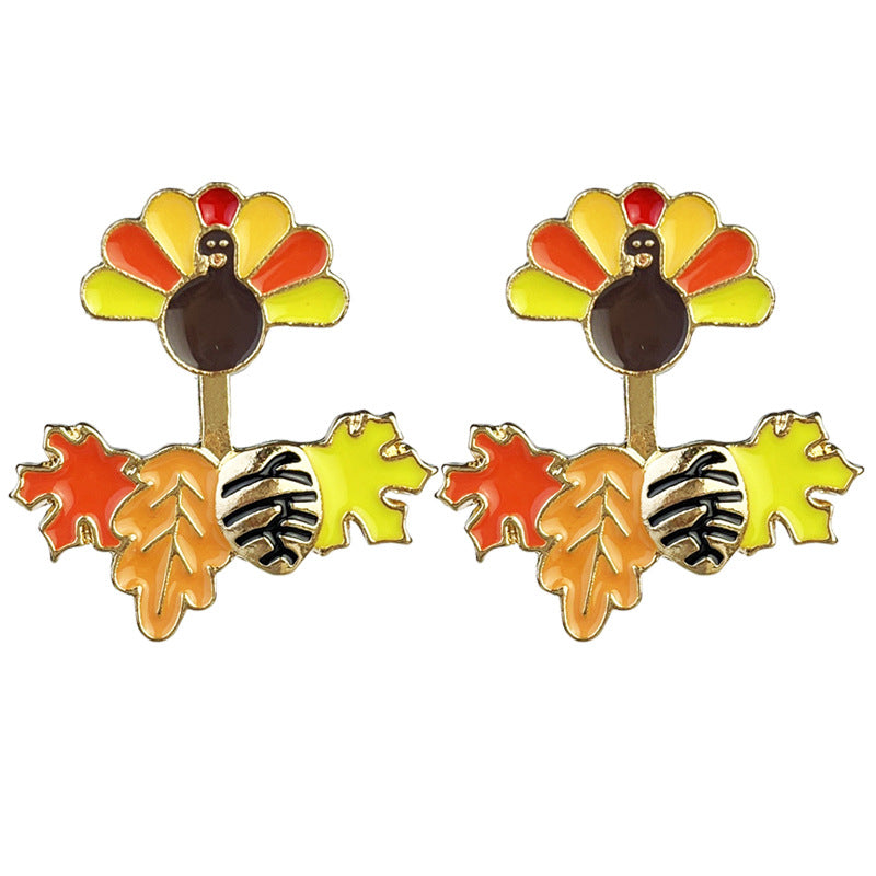 Chestnut Pumpkin Maple Leaf Orange Ear Jacket Earrings