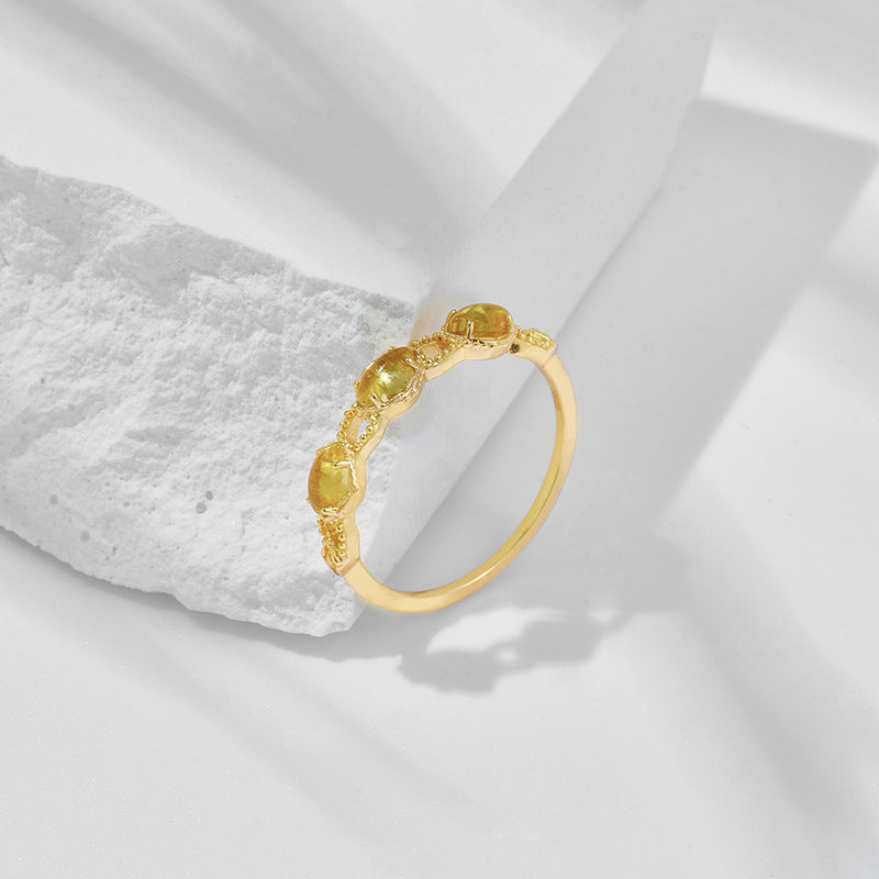 Gold Citrine Yellow Stone November Ring