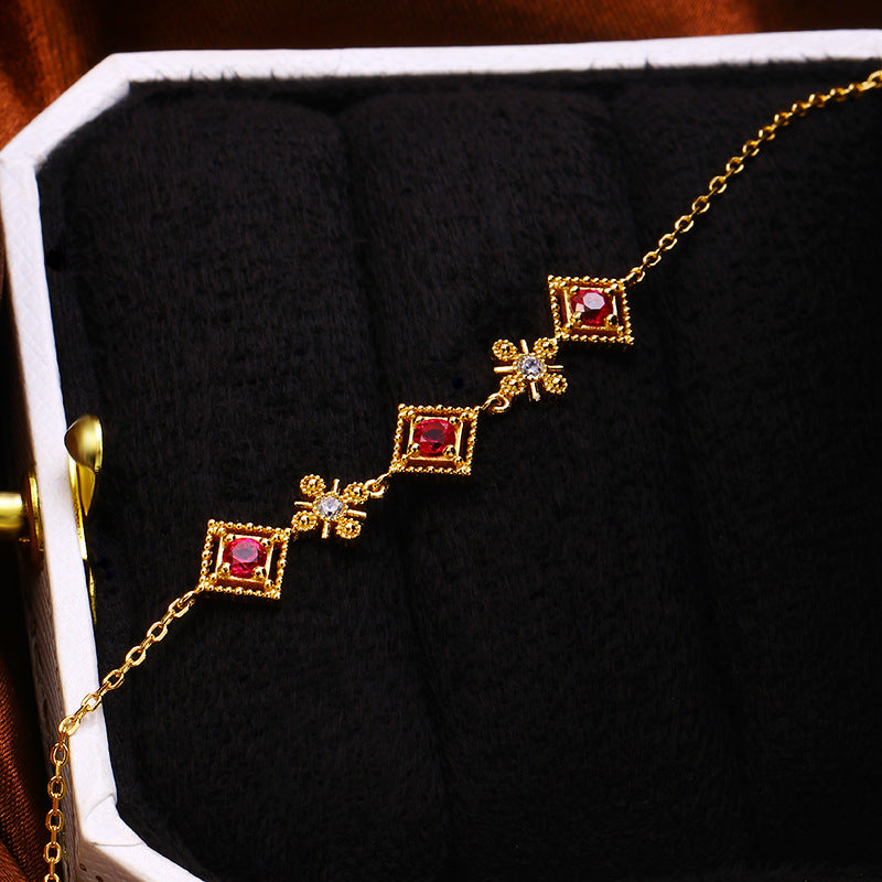 Vintage Palace-Inspired Red Corundum Bracelet