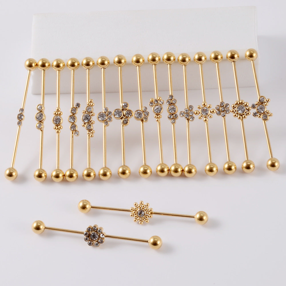 16G Gold & Silver Geometry Double Industrial Barbell Bar | DL2311